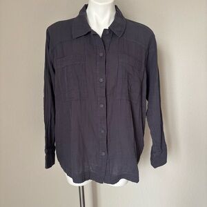 Johnny Was Calme Double Pocket Gauze Shacket Button Up Shirt Blue Grey Medium